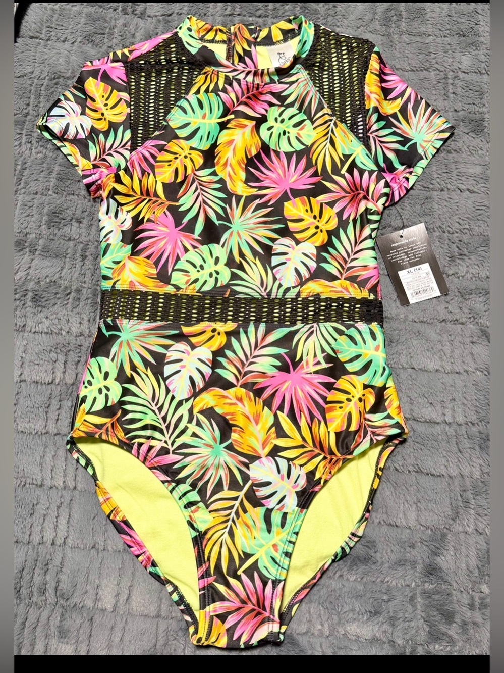 Art Class Girls Tropical Palm Leaf Swimsuit XL (14) NWT